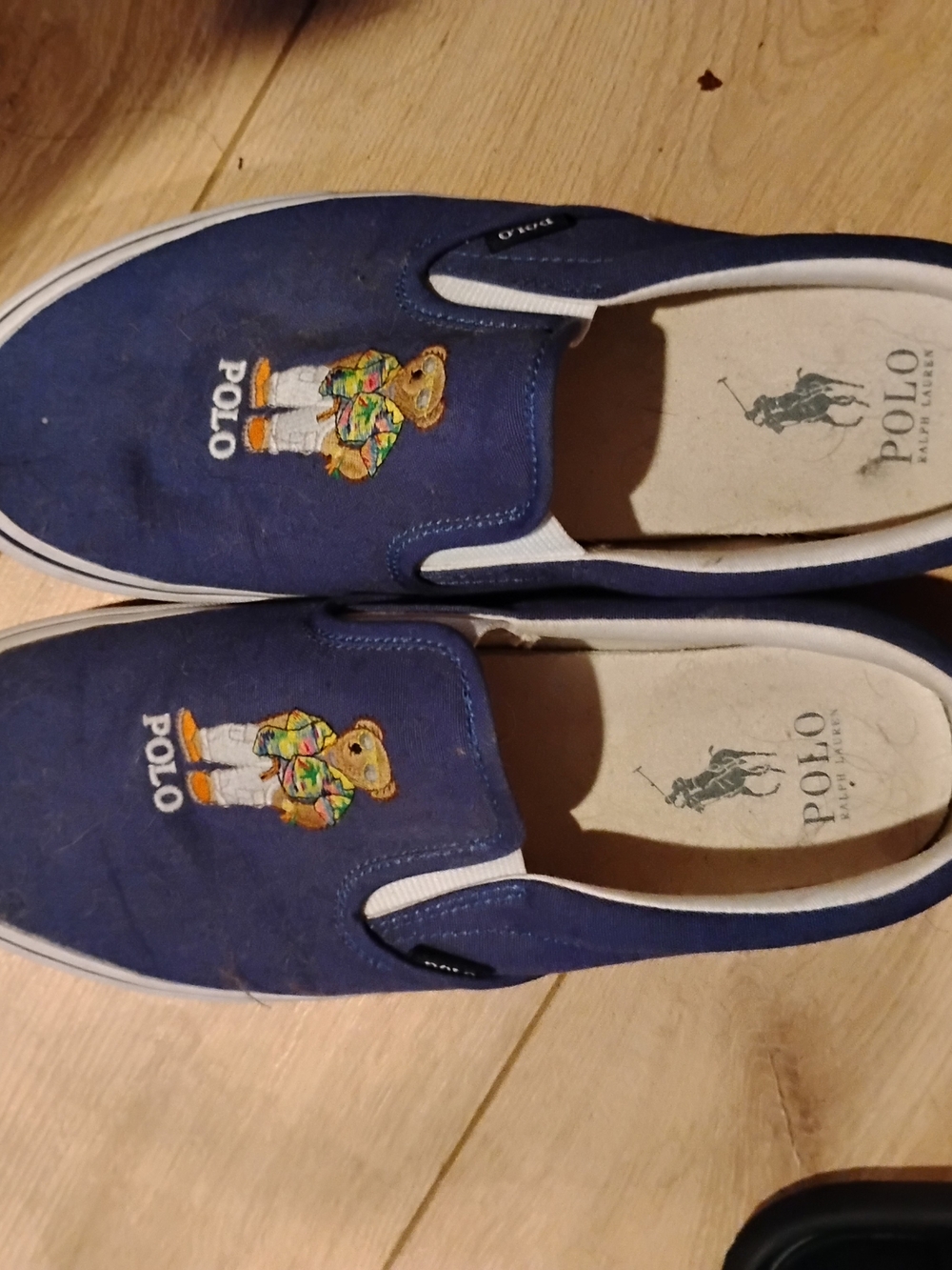 Polo by Ralph Lauren Men's Blue Slip-On Loafers with Bear Embroidery
